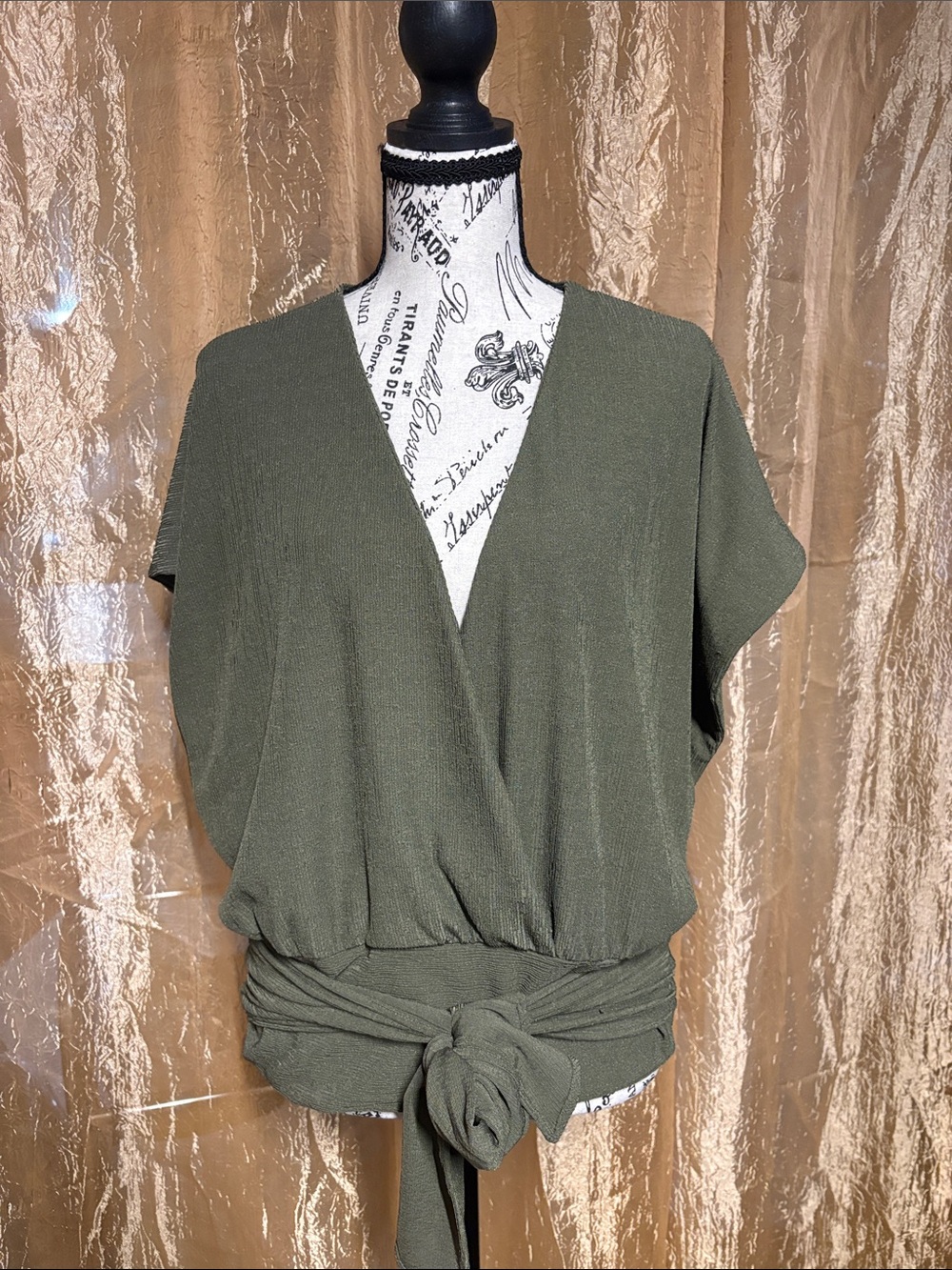 Jennifer Lopez Olive Green Wrap Tie Blouse